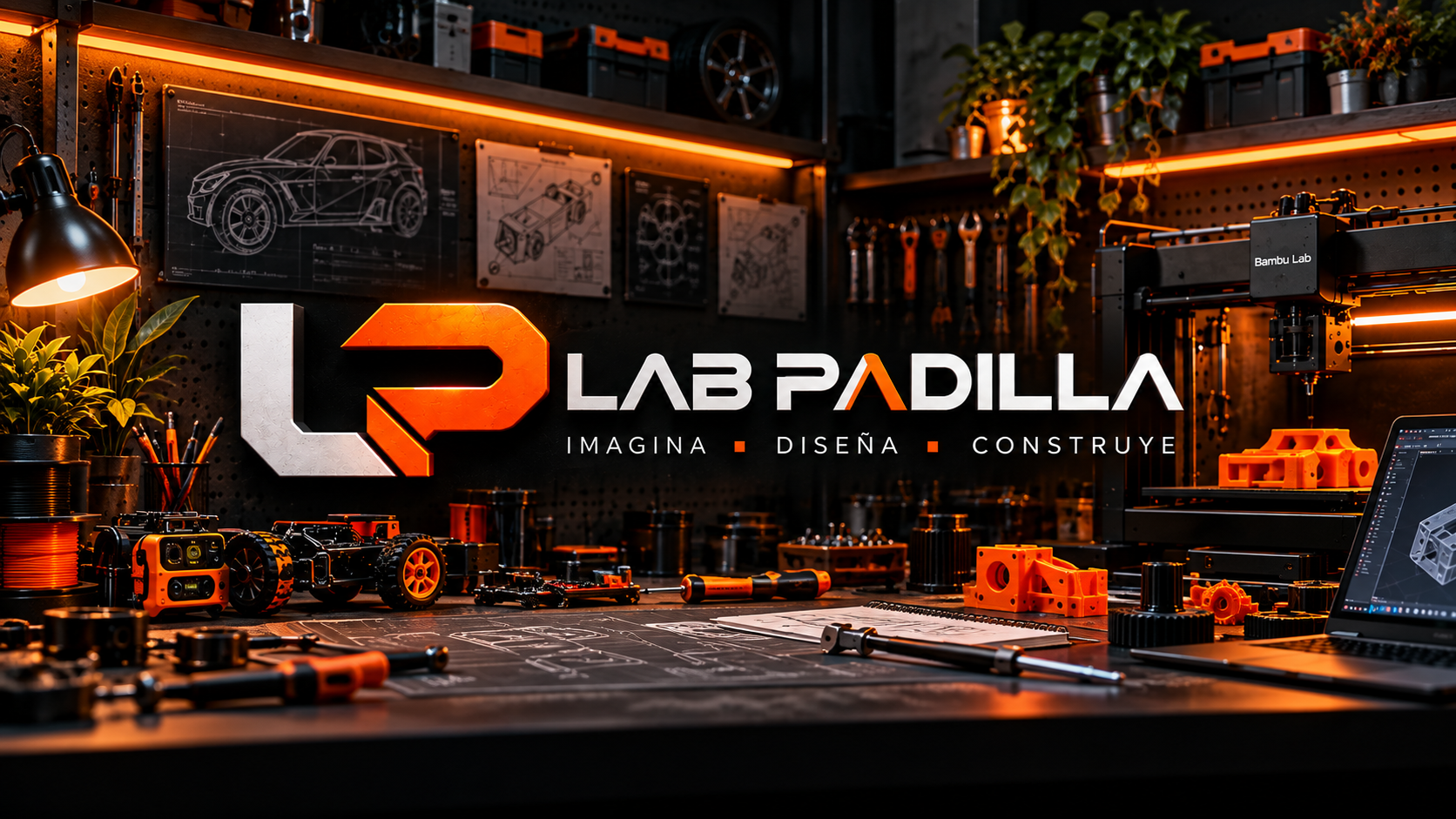 Referencia visual de LAB PADILLA: taller maker, impresión 3D y luz naranja